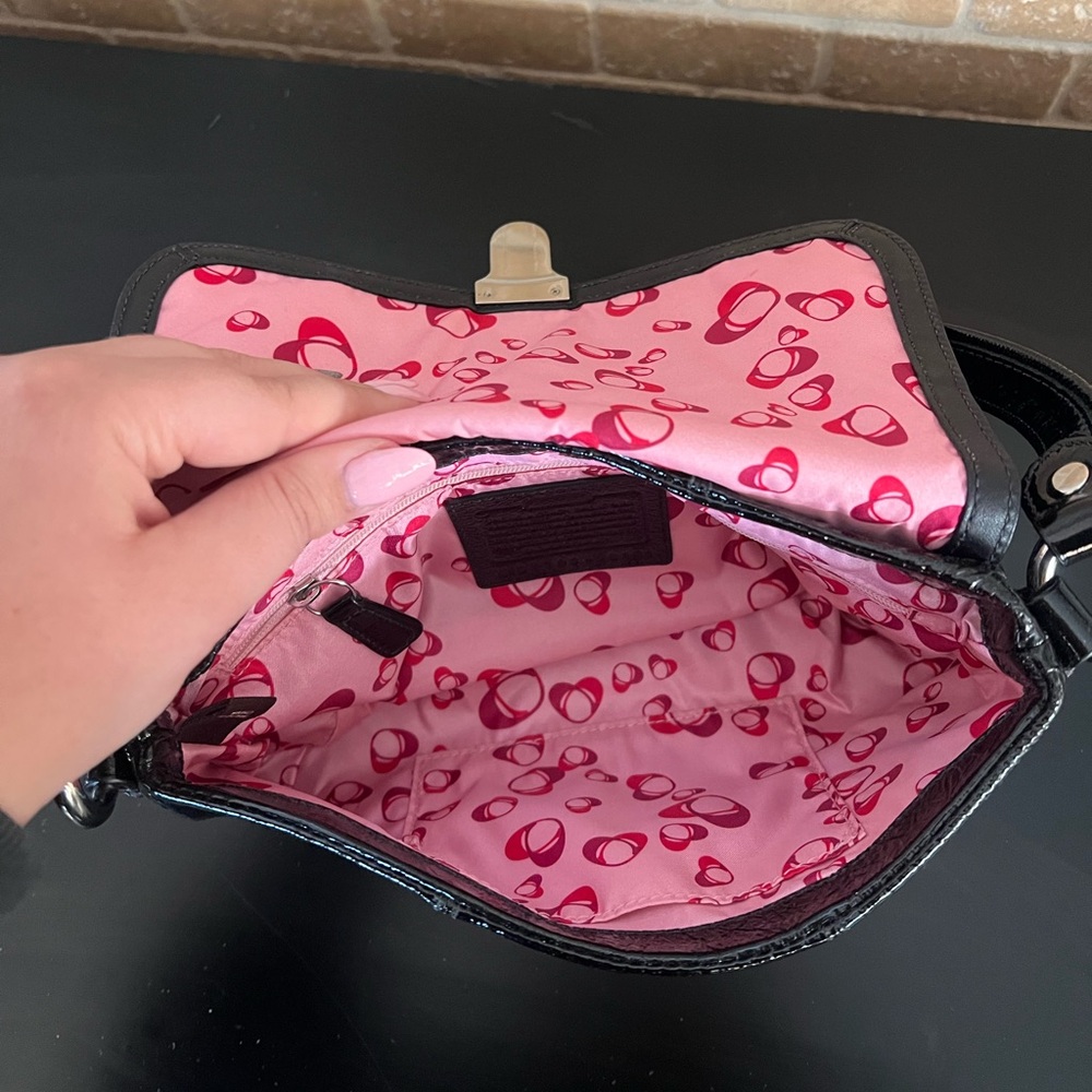 Coach Poppy Lyla Onyx Patent Leather Shoulder Bag - Picture 8 of 10